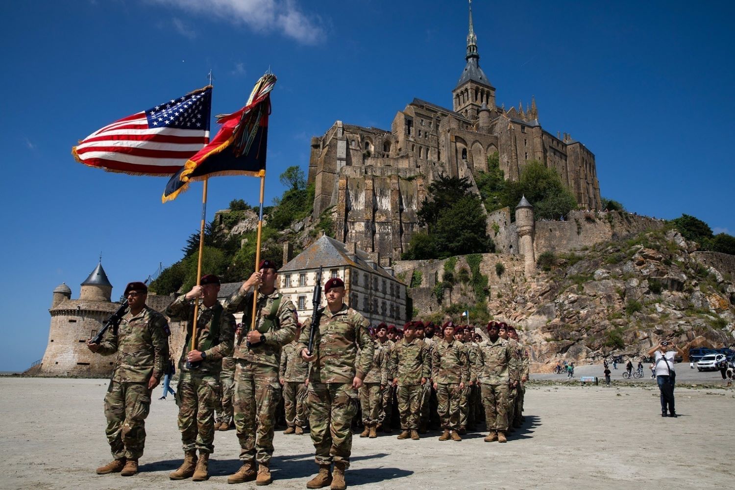 paratroopers and the Colors Guard of the 82nd Airborne Division prepared for a ceremony