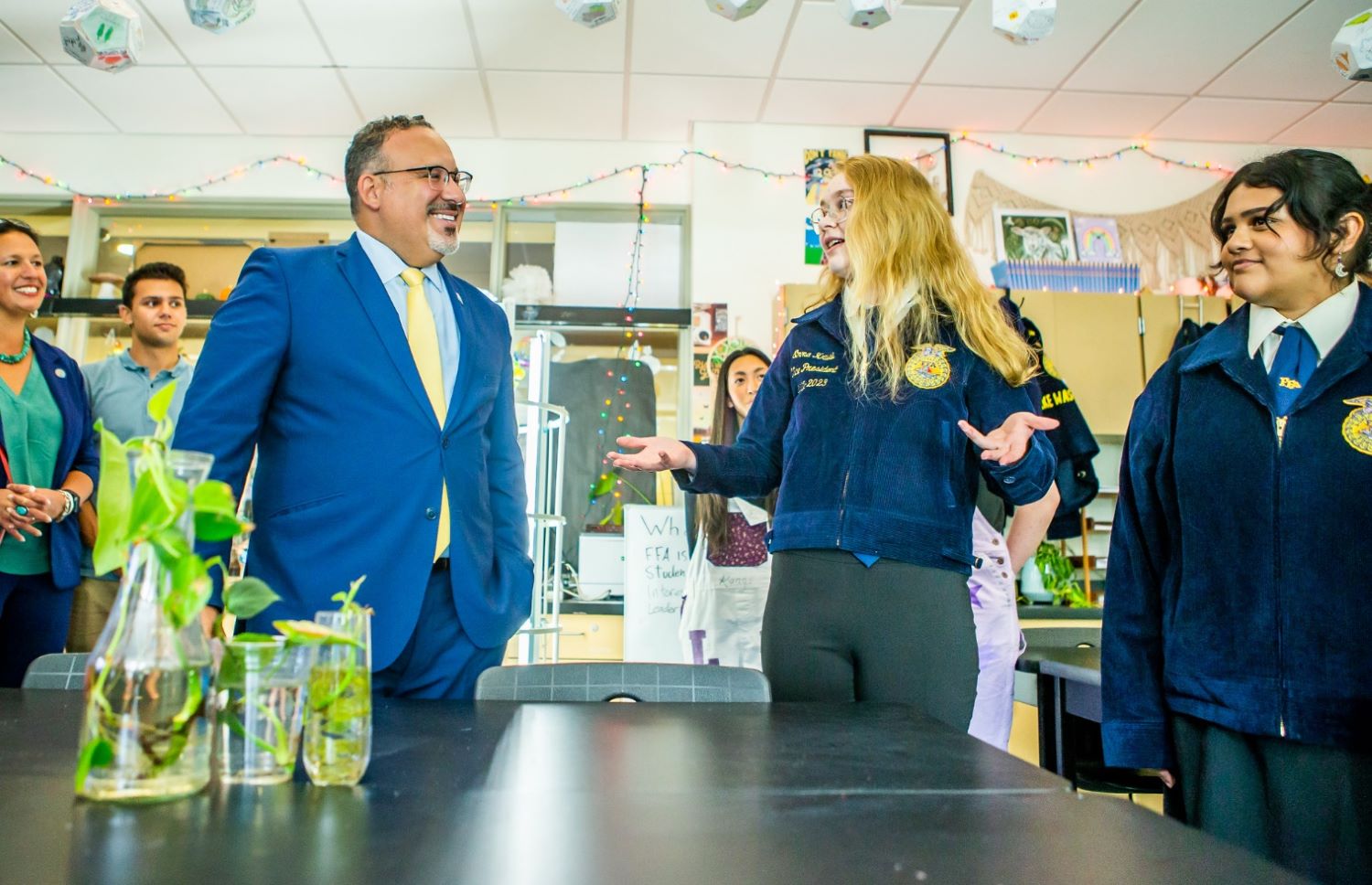Secretary Miguel Cardona visited a school