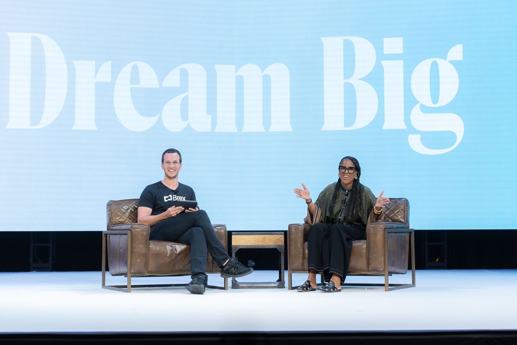 Brex CEO and co-founder interact with audience in a conference