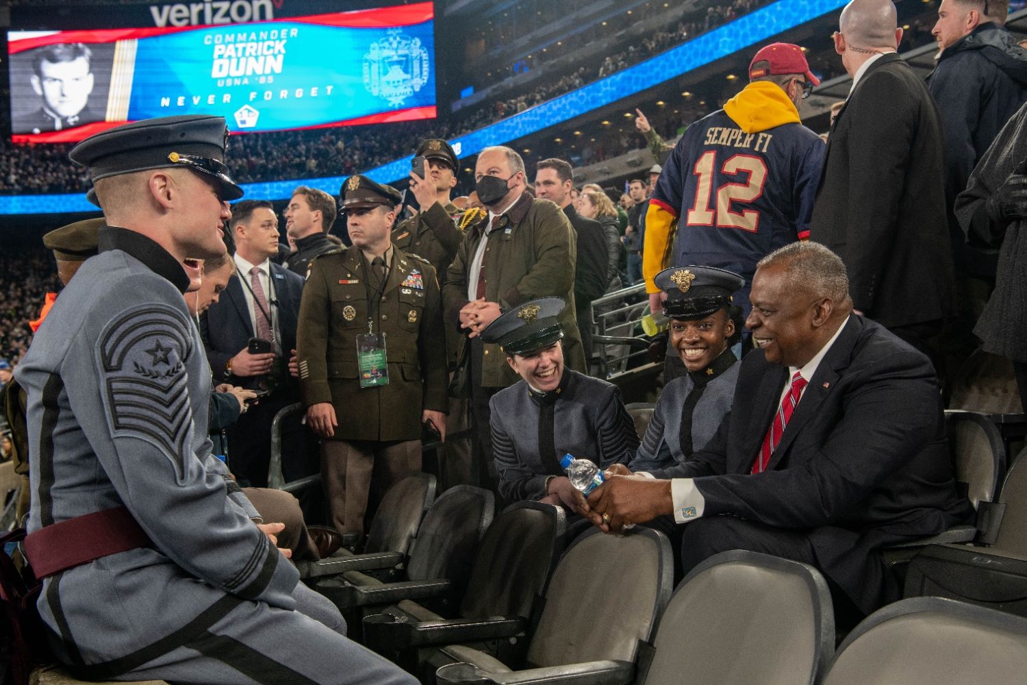 Secretary of Defense Lloyd J. Austin III engaged with cadets