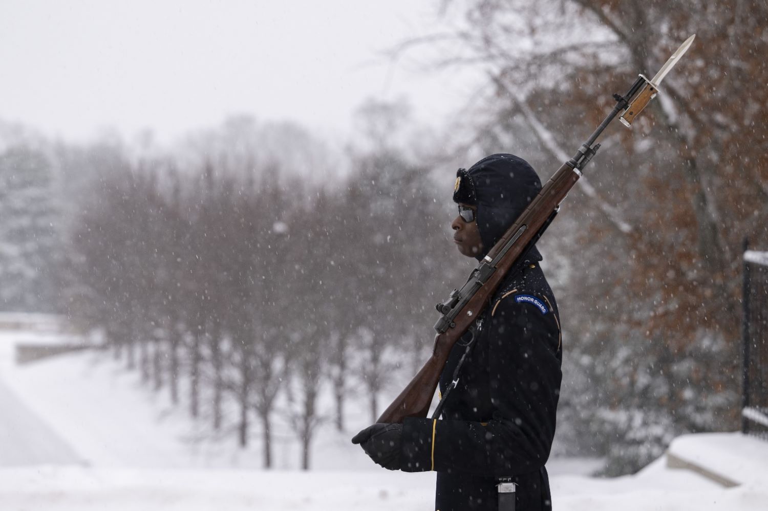 a tomb guard walked the mat at the Tomb of the Unknown Soldier