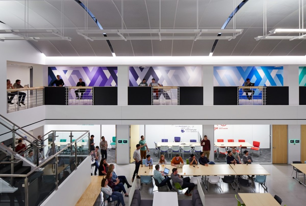 Amount staff collaborate in an open space