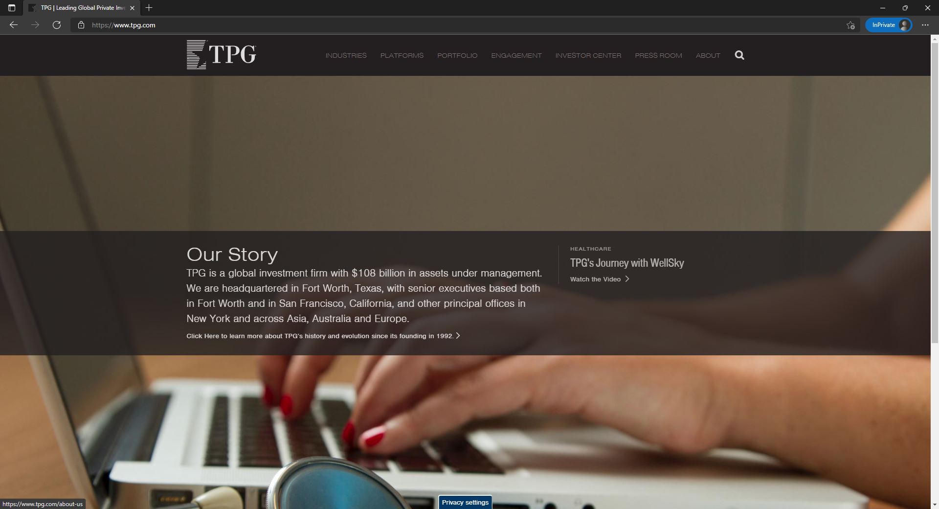 TPG website homepage