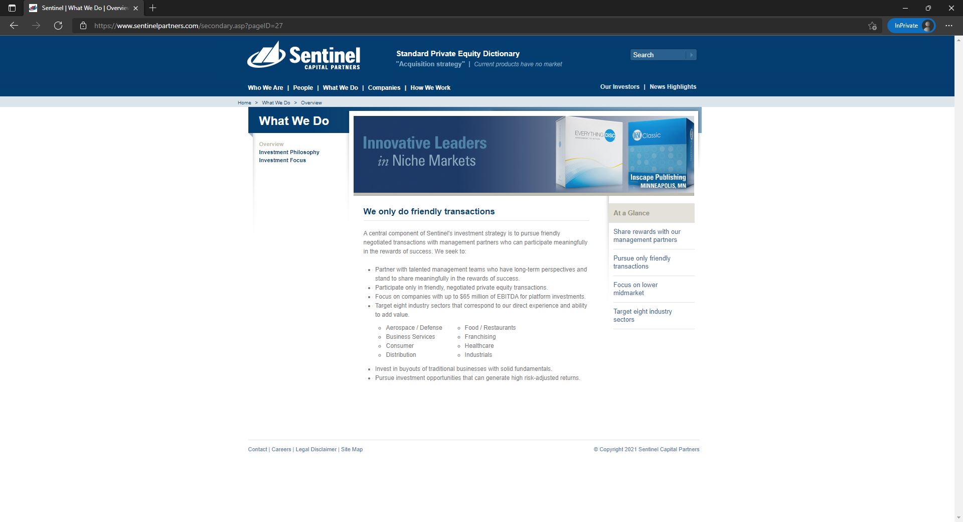 Sentinel Capital Partners website homepage