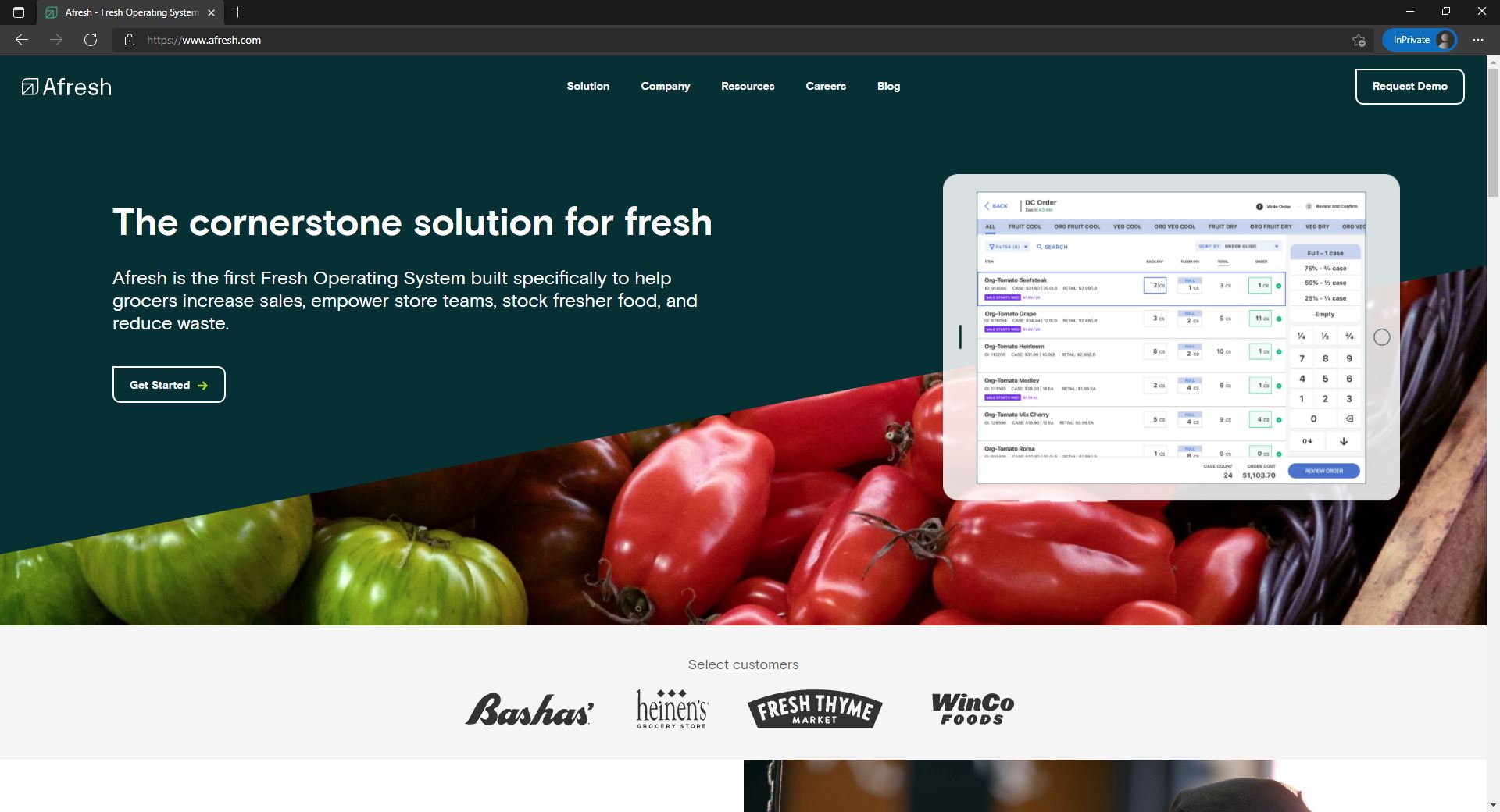 Afresh website homepage