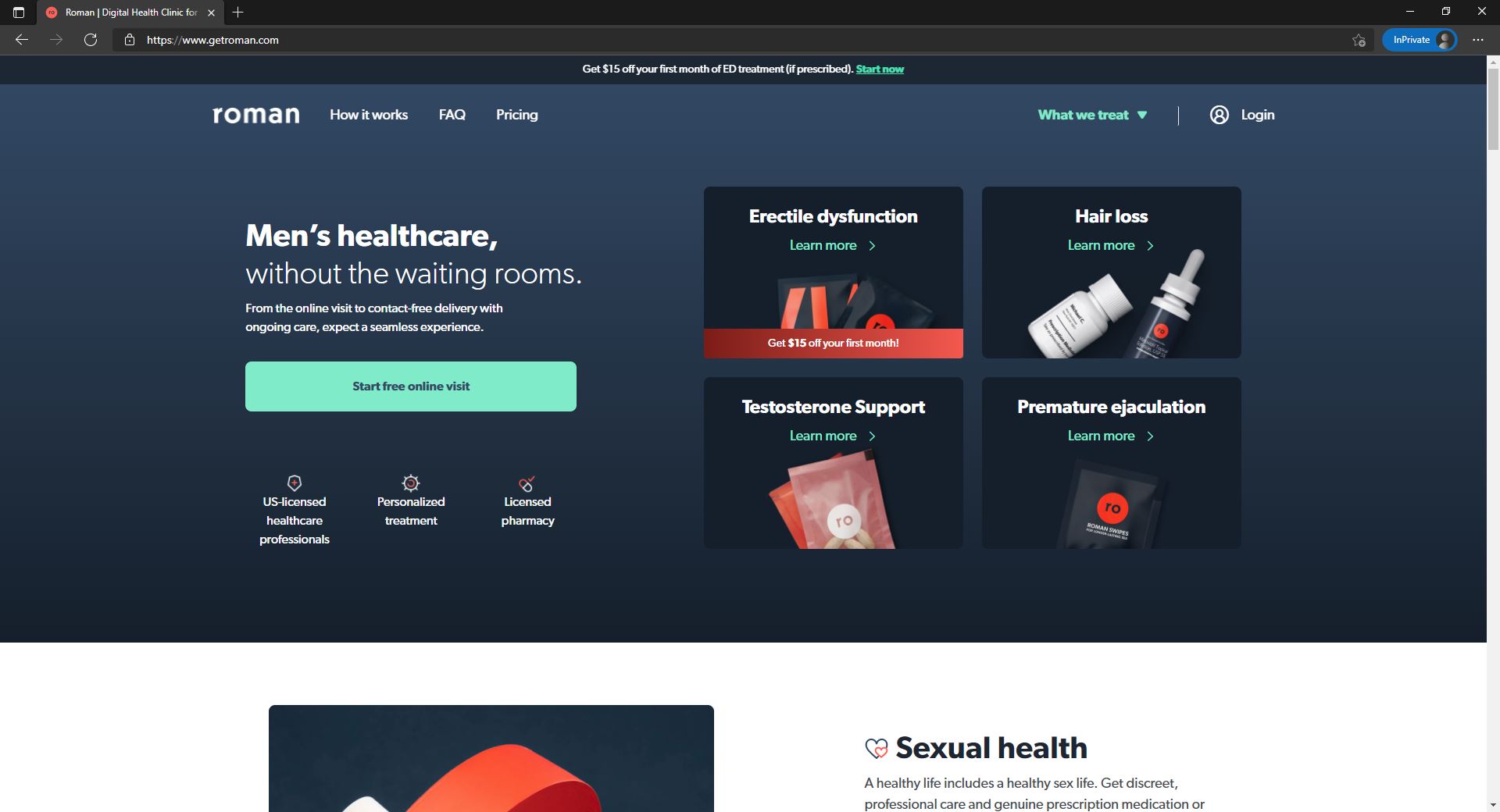 Roman website homepage