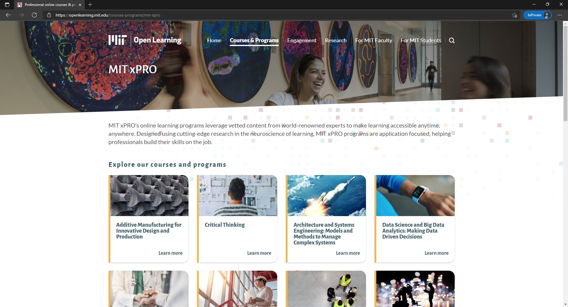 MIT Open Learning main website and course listing