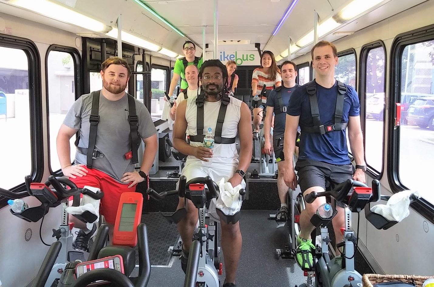 a startup present demo on a train