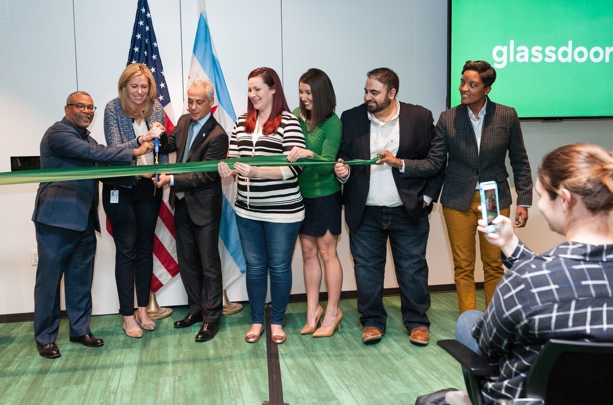 Mayor Rahm Emanuel in Grand operning day at Glassdoor office